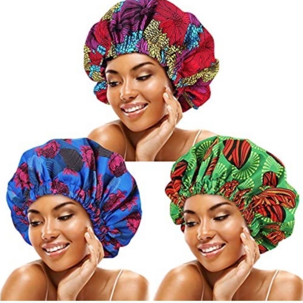 Blue multi Double Layer Satin Bonnet for Women, Women Silk Like Hair Cap Sati…​​ - Picture 3 of 3